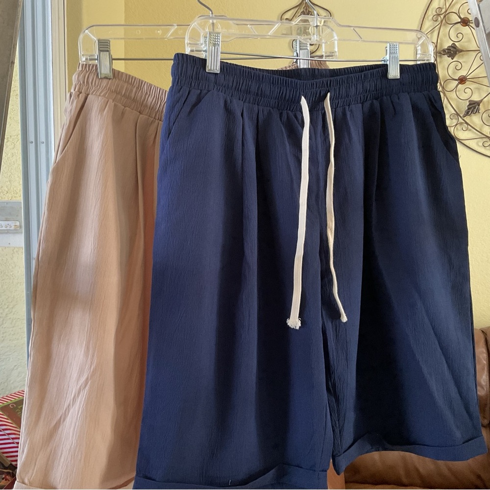 Women’s Elastic Waist Drawstring Shorts - Navy & Kaki